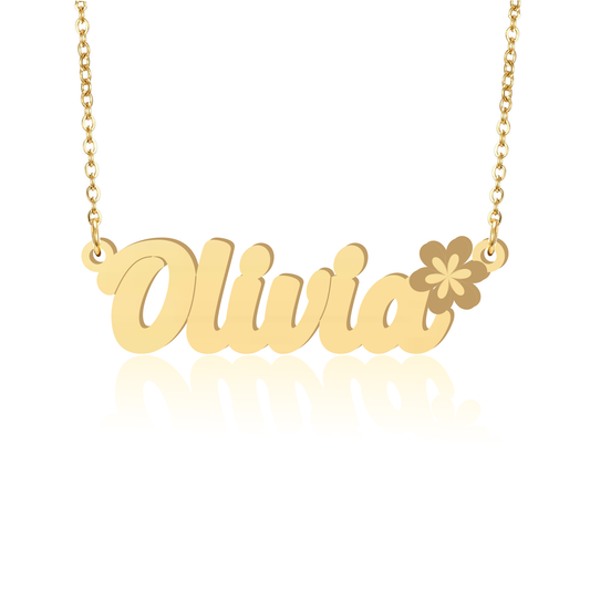 Prime & Pure 9K Yellow Gold Name Necklace Olivia with Flower