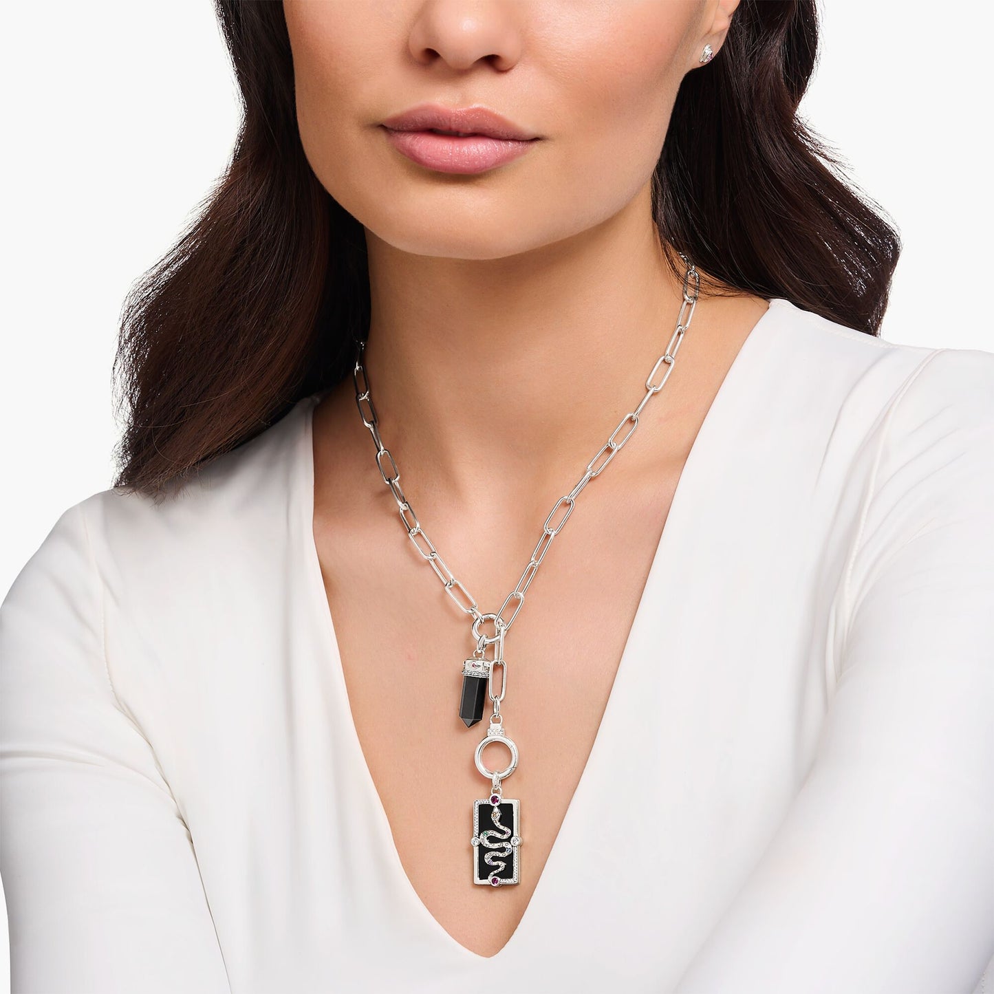 THOMAS SABO Cosmic Pendant with A Snake, Black Cold Enamel and Various Stones
