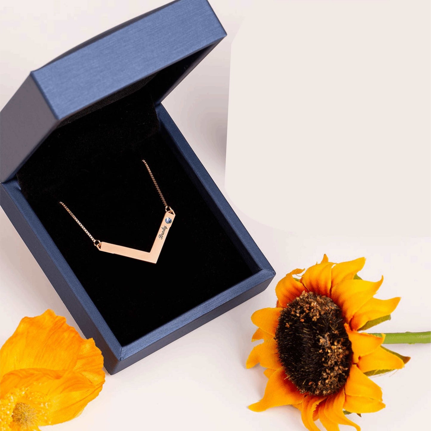 Couples V Names Birthstones Necklace