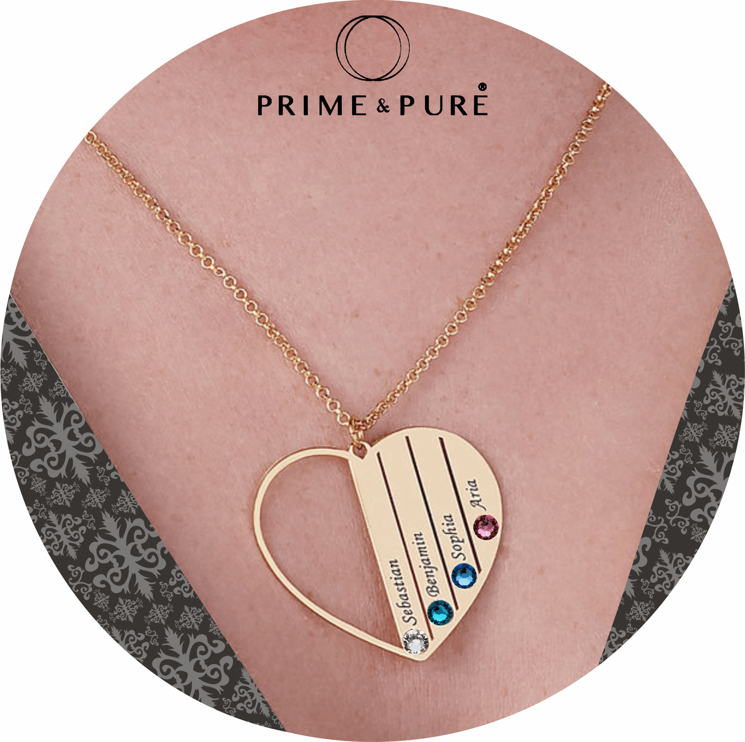 Half Heart family Birthstones Necklace
