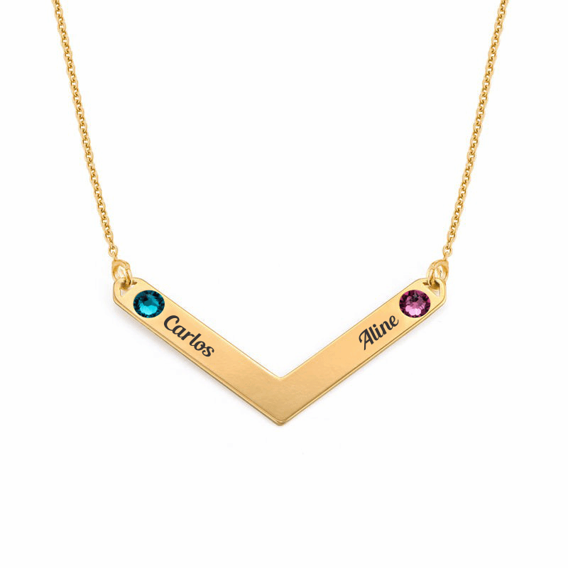 Couples V Names Birthstones Necklace