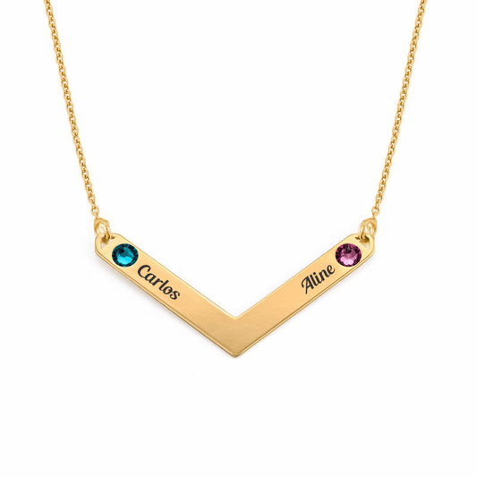 Couples V Names Birthstones Necklace