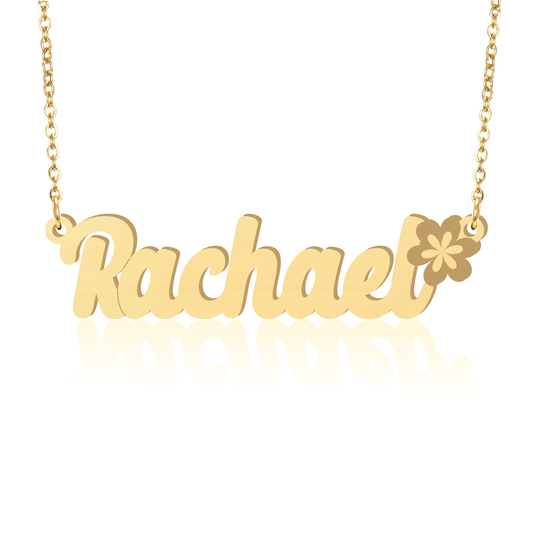 Prime & Pure 9K Yellow Gold Name Necklace Rachael with Flower