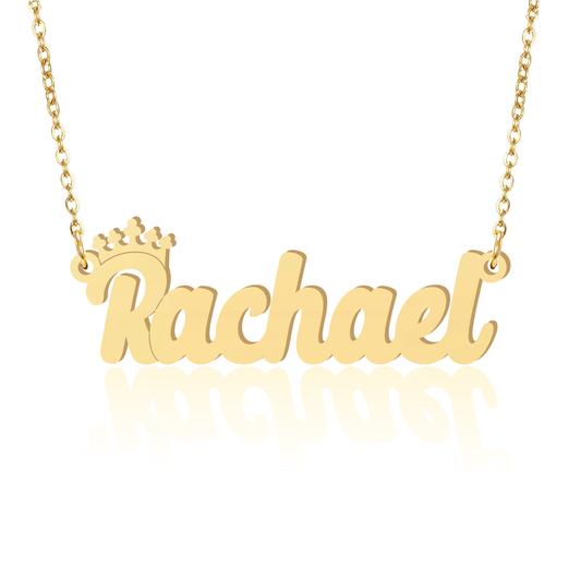 Prime & Pure 9K Yellow Gold Name Necklace Rachael with Crown