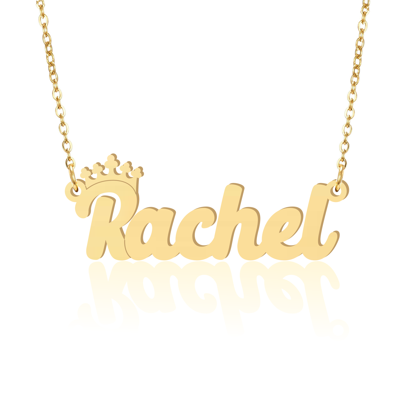 Prime & Pure 9K Yellow Gold Name Necklace Rachel with Crown