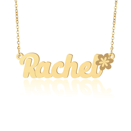 Prime & Pure 9K Yellow Gold Name Necklace Rachel with Flower