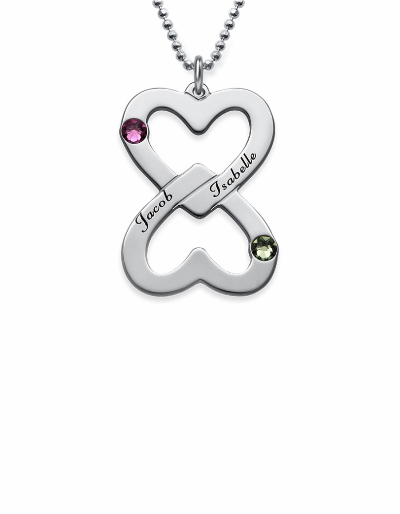 Couple Hearts Birthstones Necklace