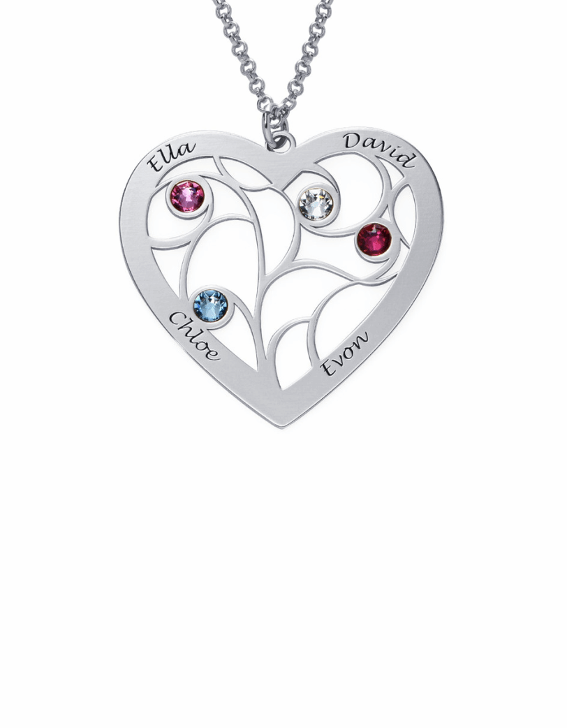 Family Heart Tree Birthstones Necklace