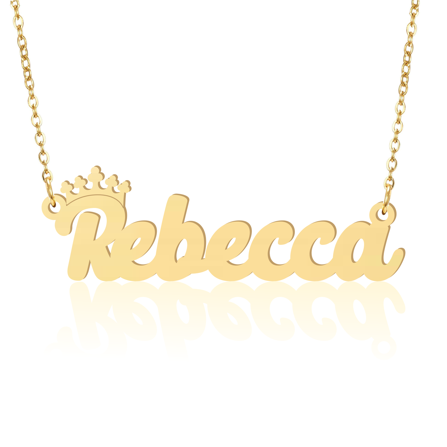 Prime & Pure 9K Yellow Gold Name Necklace Rebecca with Crown