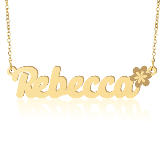 Prime & Pure 9K Yellow Gold Name Necklace Rebecca with Flower