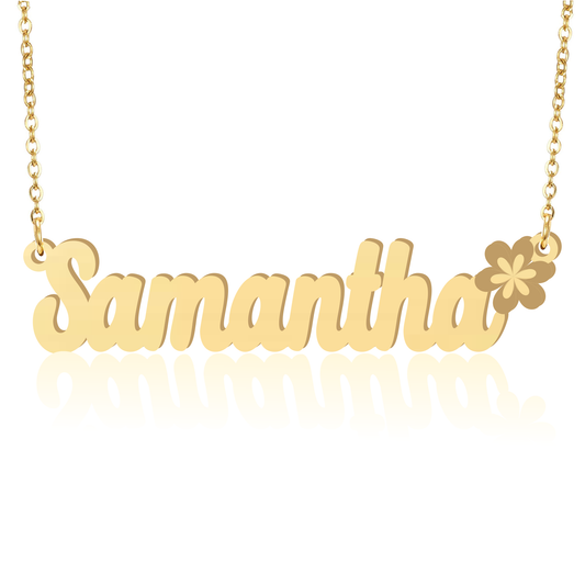 Prime & Pure 9K Yellow Gold Name Necklace Samantha with Flower