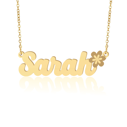 Prime & Pure 9K Yellow Gold Name Necklace Sarah with Flower