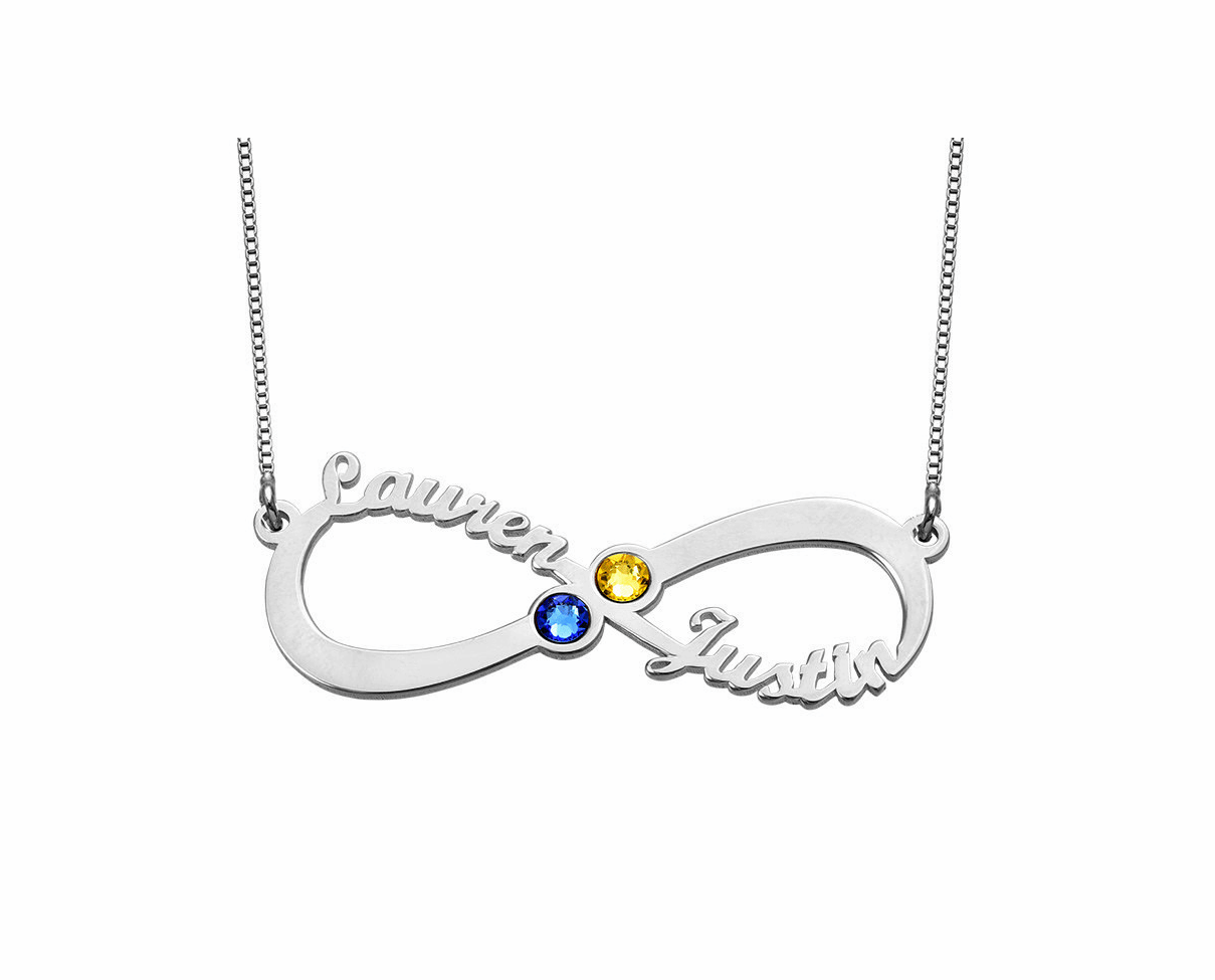 Infinity two Names Birthstones Necklace