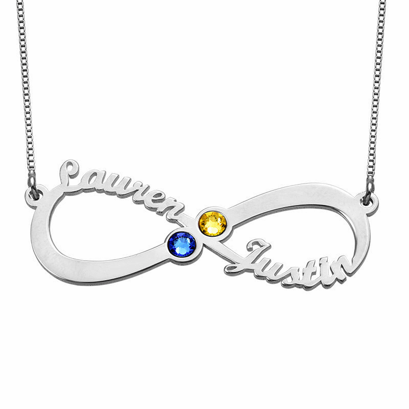 Infinity two Names Birthstones Necklace