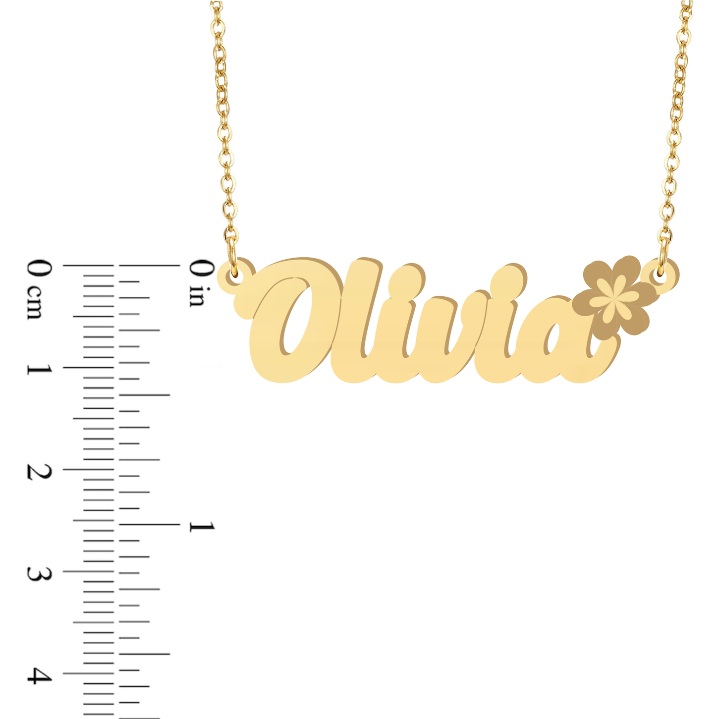 Prime & Pure 9K Yellow Gold Name Necklace Olivia with Flower
