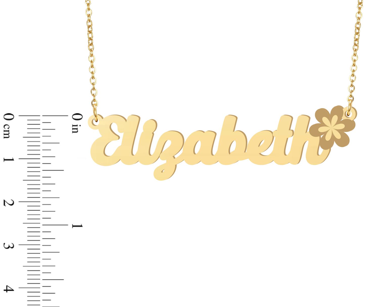 Prime & Pure 9K Yellow Gold Name Necklace Elizabeth with Flower