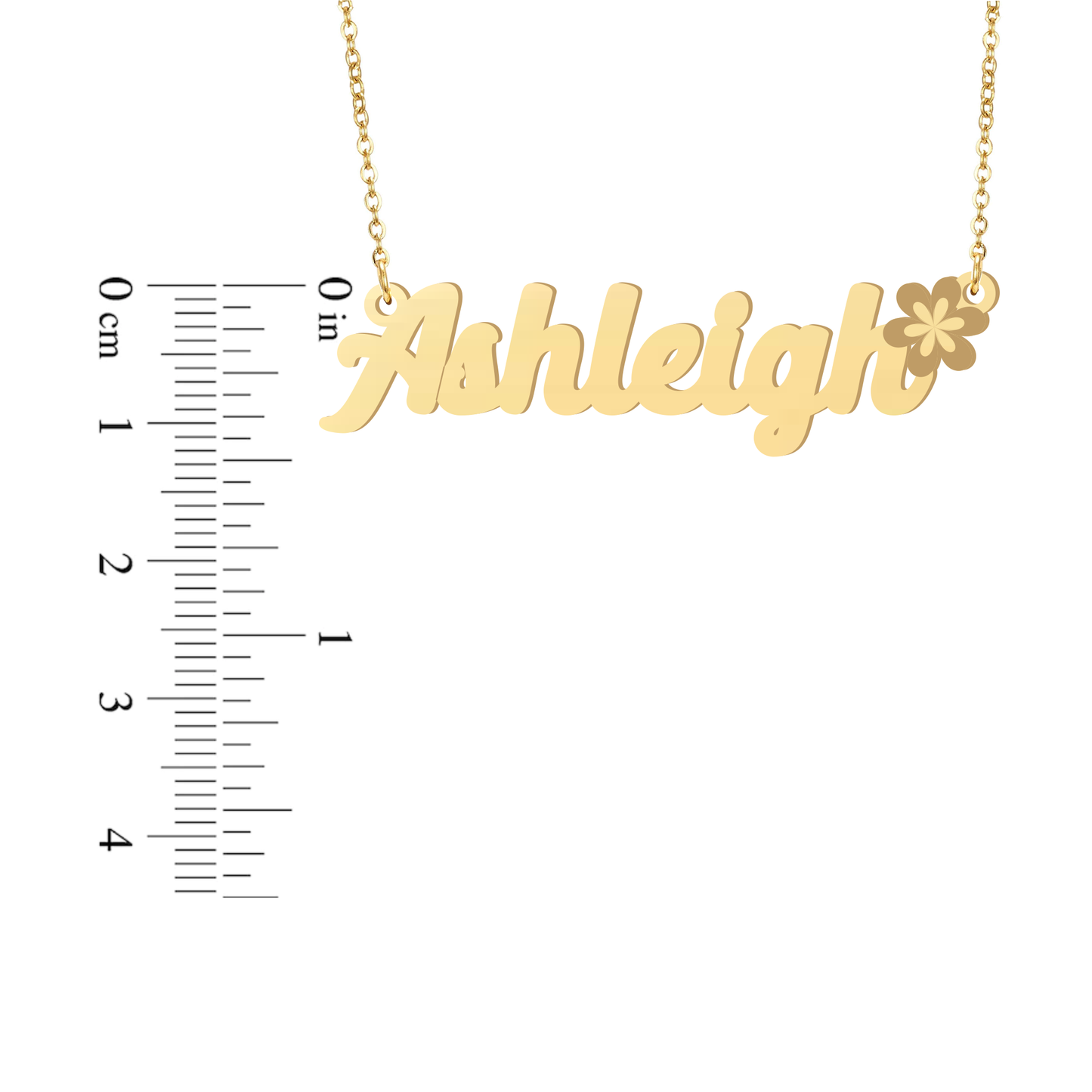 Prime & Pure 9K Yellow Gold Name Necklace Ashleigh with Flower