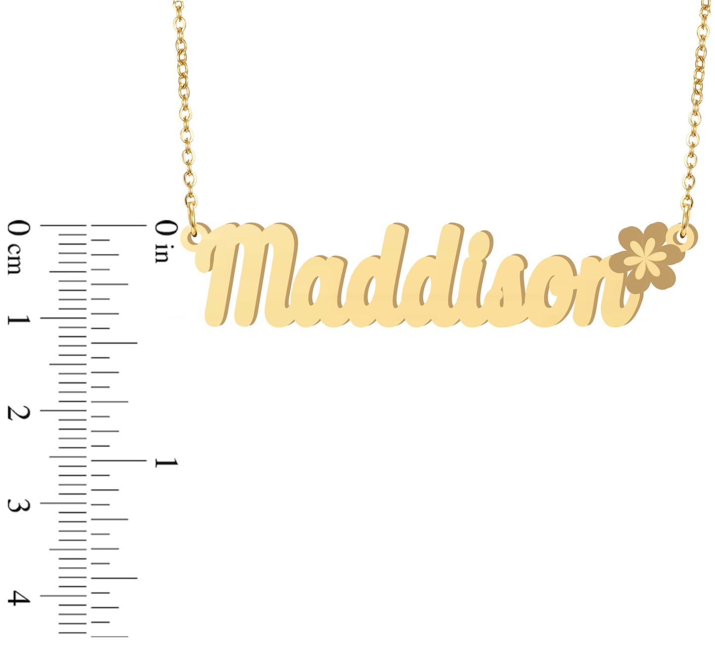 Prime & Pure 9K Yellow Gold Name Necklace Maddison with Flower