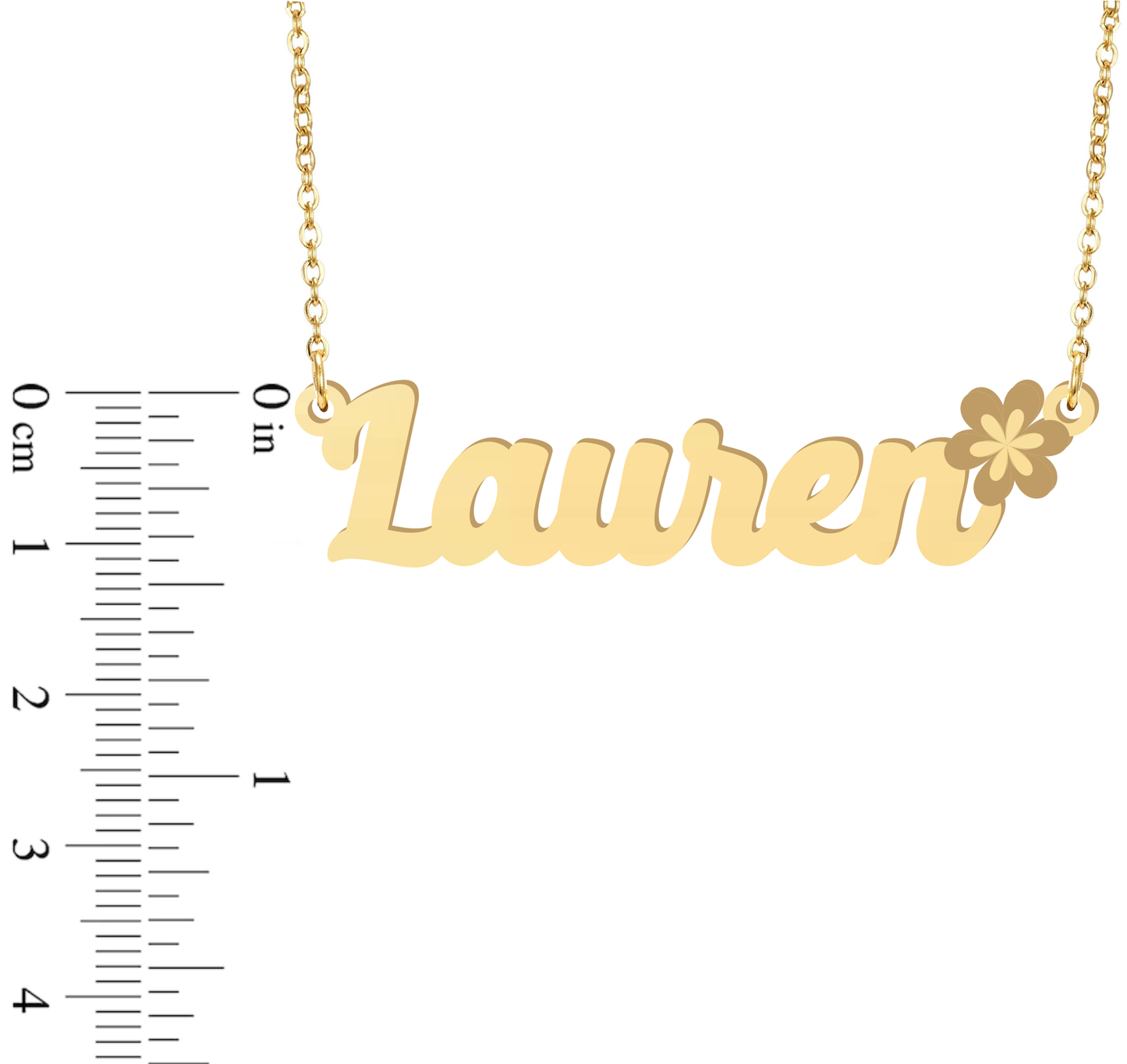 Prime & Pure 9K Yellow Gold Name Necklace Lauren with Flower