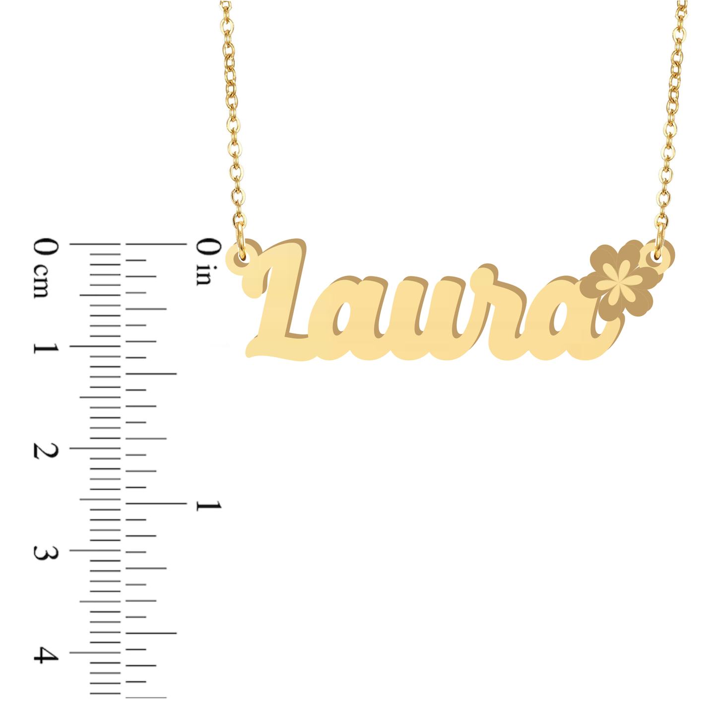 Prime & Pure 9K Yellow Gold Name Necklace Laura with Flower