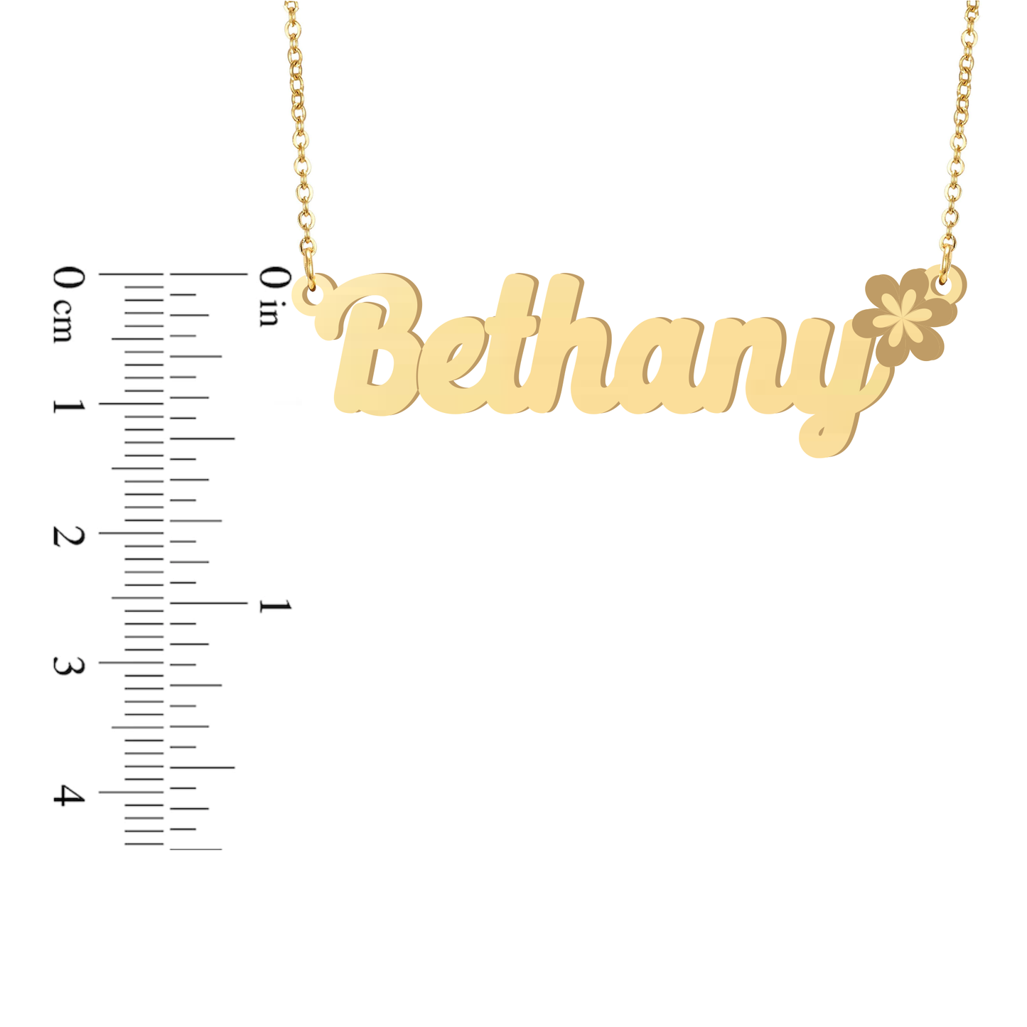 Prime & Pure 9K Yellow Gold Name Necklace Bethany with Flower