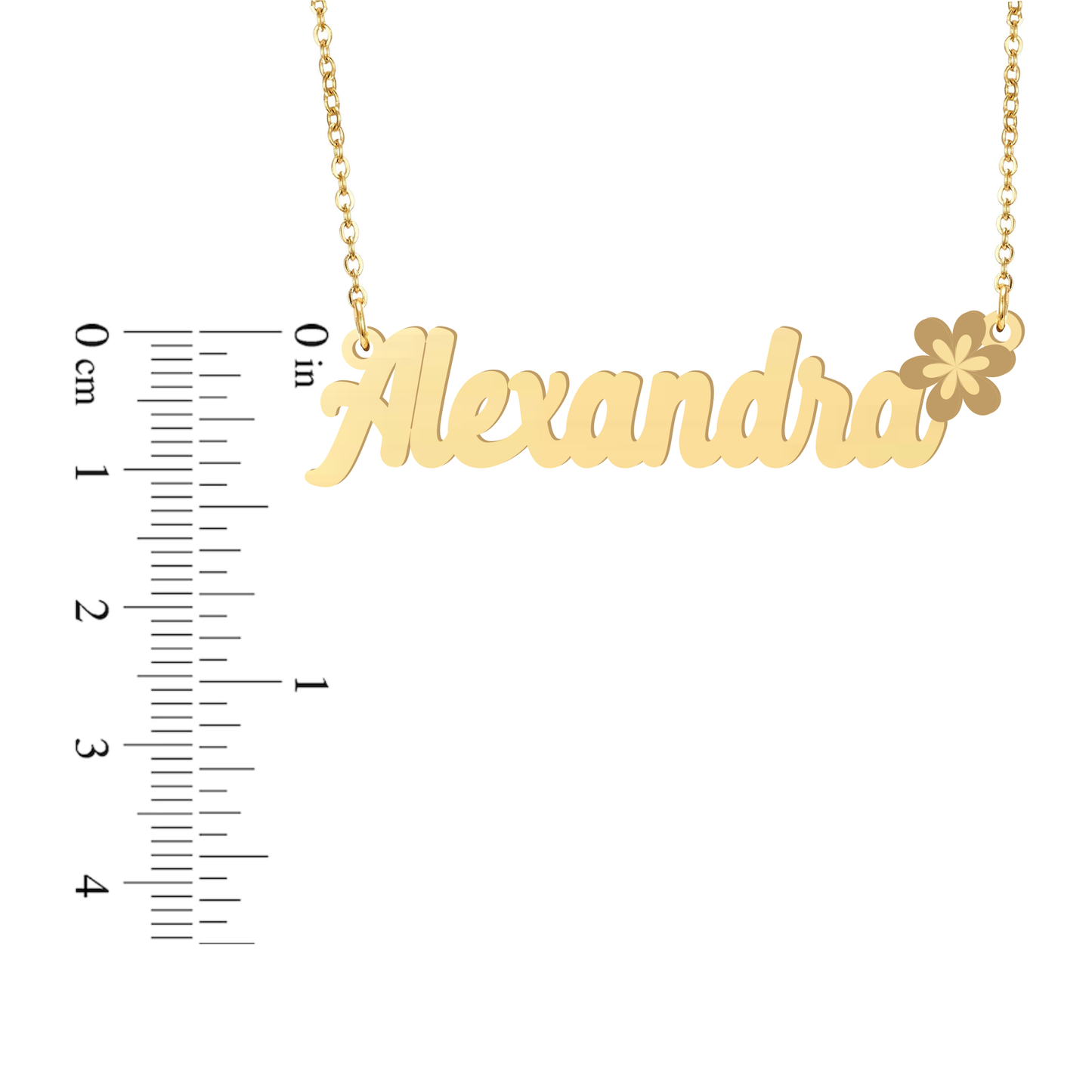 Prime & Pure 9K Yellow Gold Name Necklace Alexandra with Flower