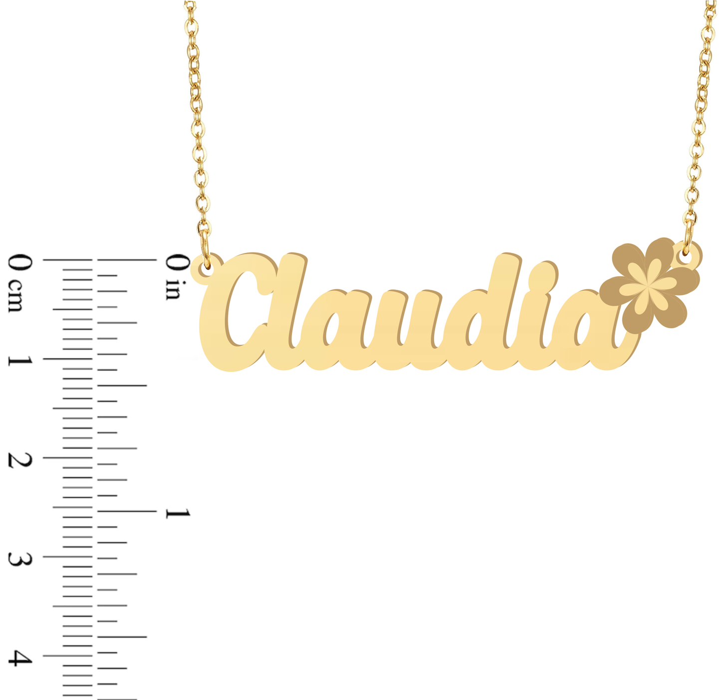 Prime & Pure 9K Yellow Gold Name Necklace Claudia with Flower