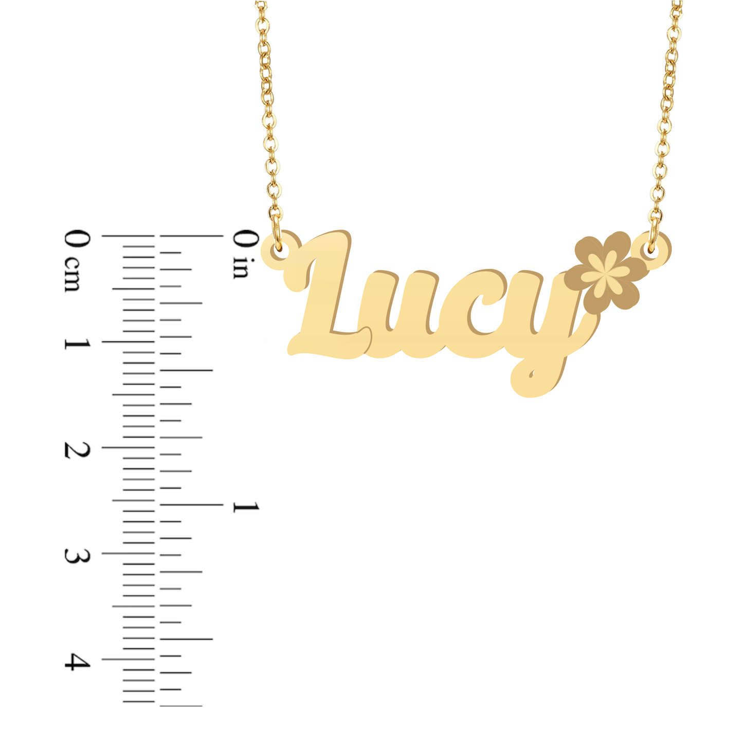 Prime & Pure 9K Yellow Gold Name Necklace Lucy with Flower