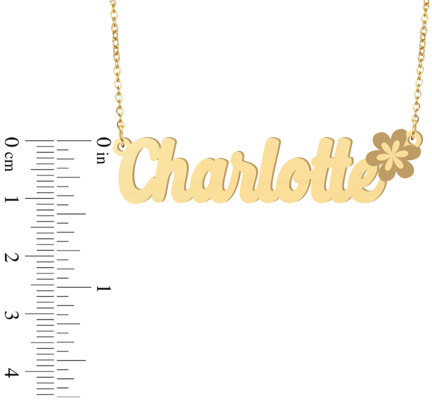 Prime & Pure 9K Yellow Gold Name Necklace Charlotte with Flower