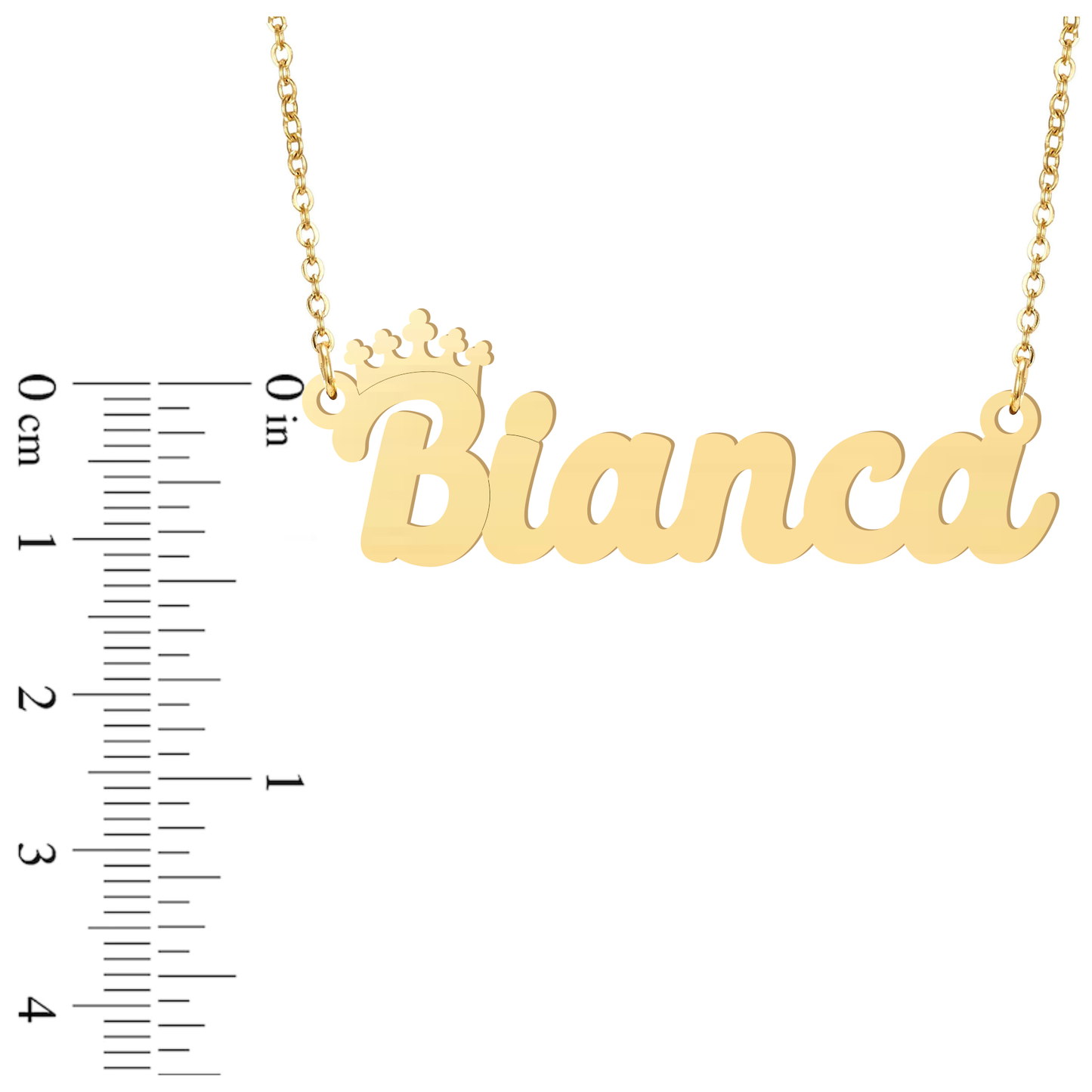 Prime & Pure 9K Yellow Gold Name Necklace Bianca with Crown