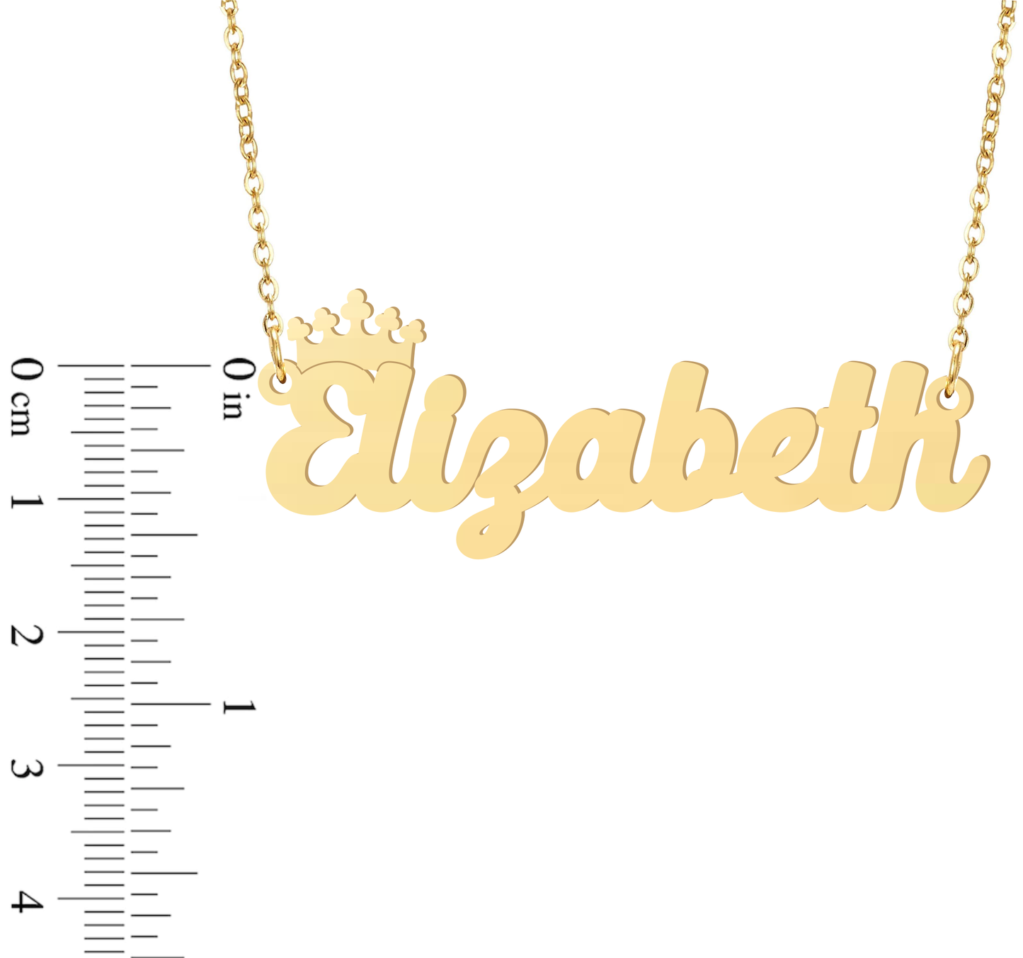 Prime & Pure 9K Yellow Gold Name Necklace Elizabeth with Crown
