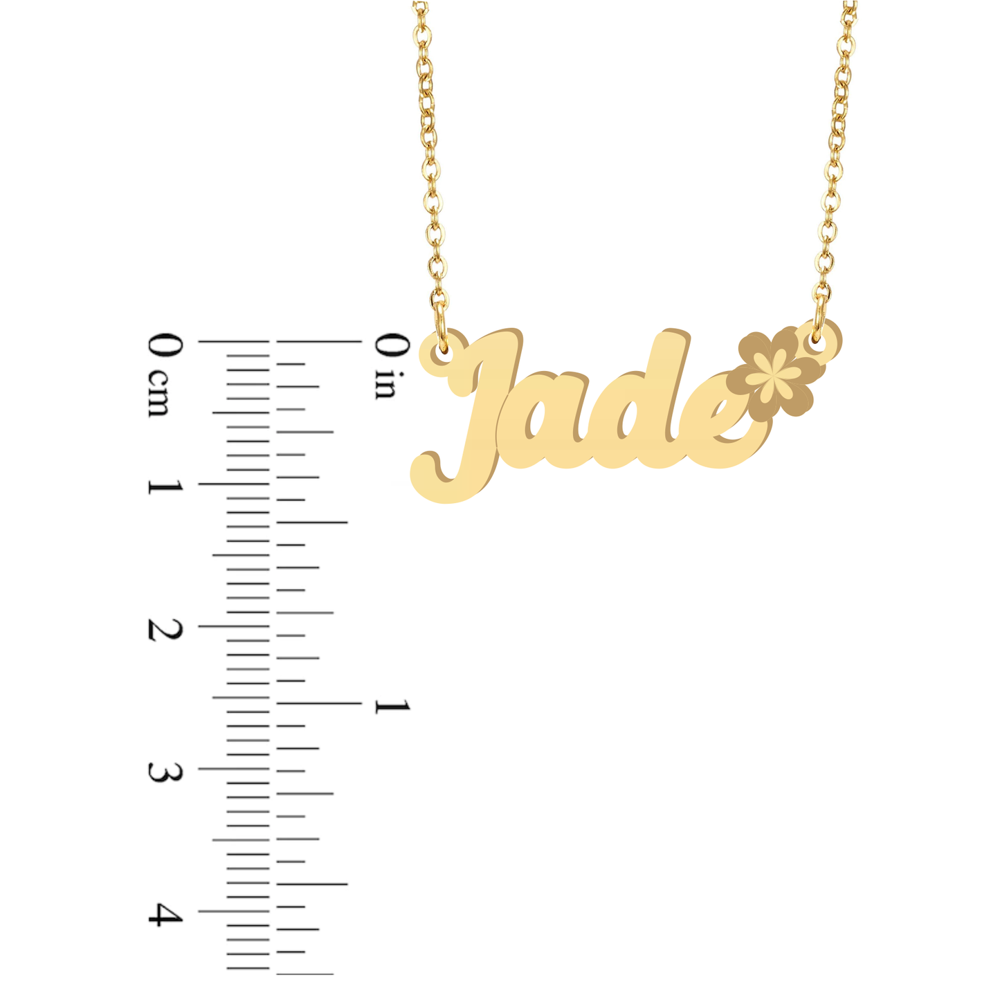 Prime & Pure 9K Yellow Gold Name Necklace Jade with Flower
