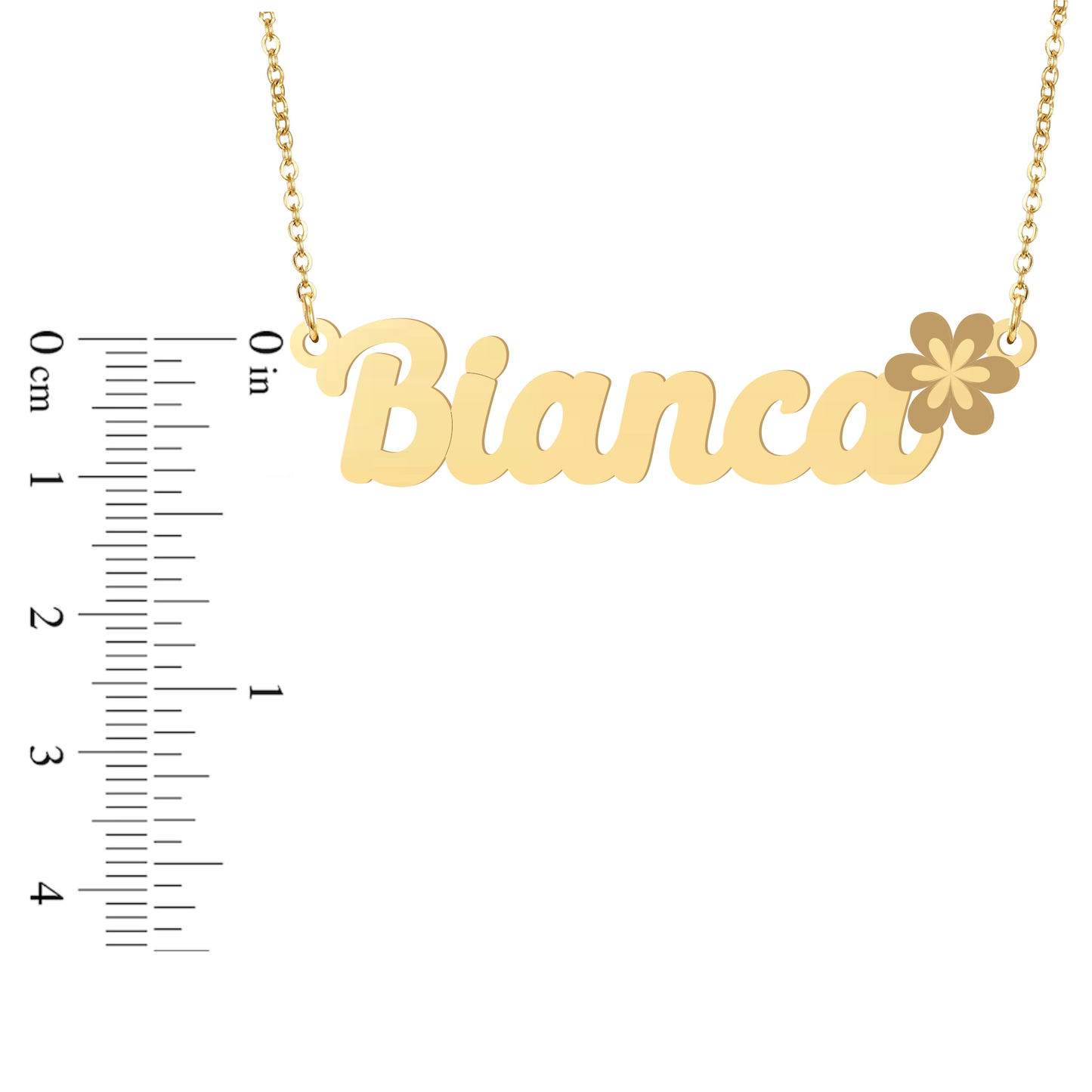 Prime & Pure 9K Yellow Gold Name Necklace Bianca with Flower