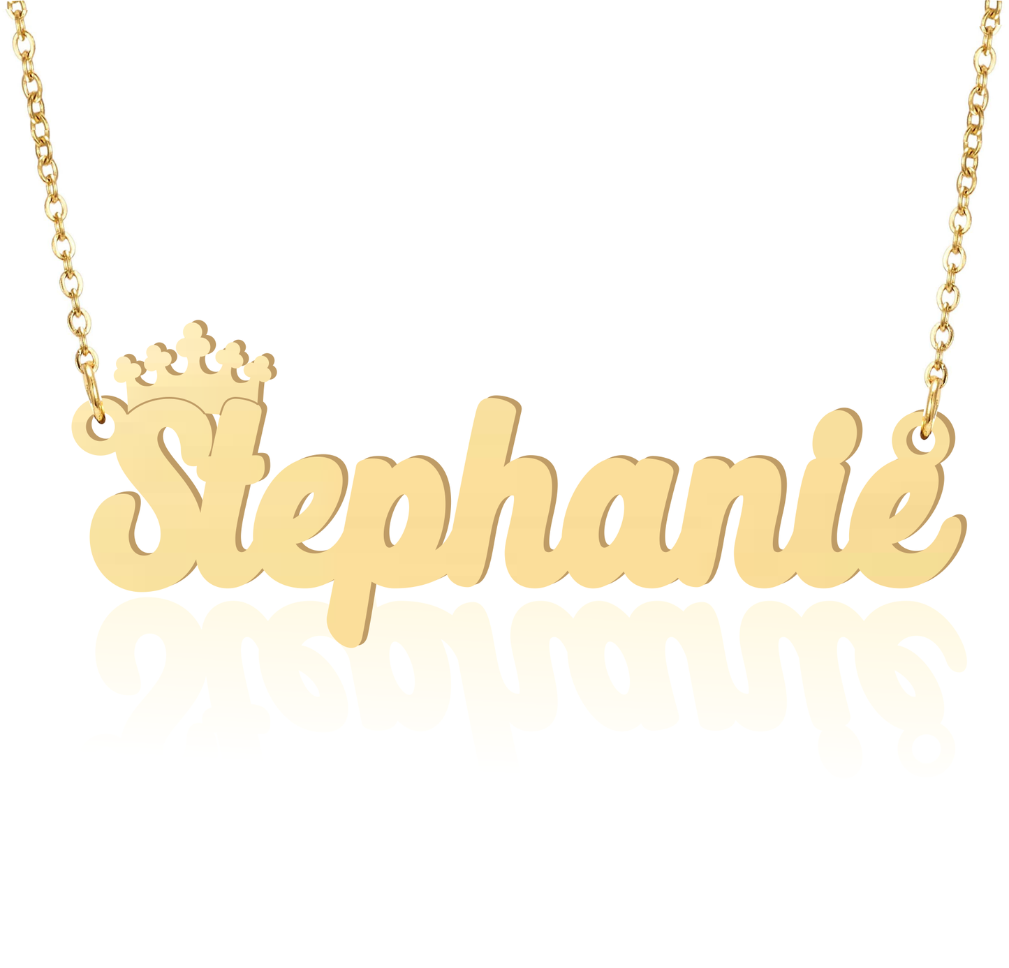 Prime & Pure 9K Yellow Gold Name Necklace Stephanie with Crown