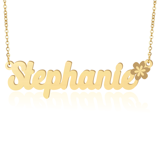Prime & Pure 9K Yellow Gold Name Necklace Stephanie with Flower
