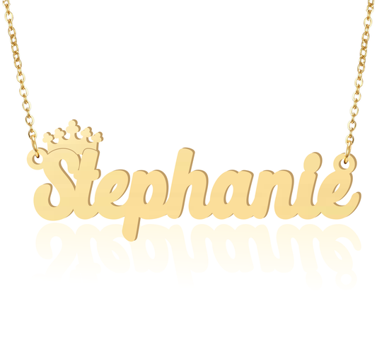 Prime & Pure 9K Yellow Gold Name Necklace Stephanie with Crown