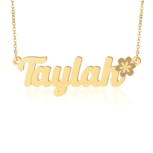 Prime & Pure 9K Yellow Gold Name Necklace Taylah with Flower