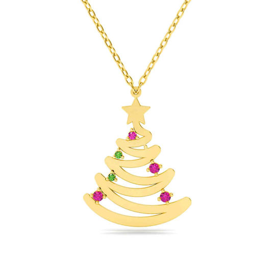 Christmas Tree with gems Necklace