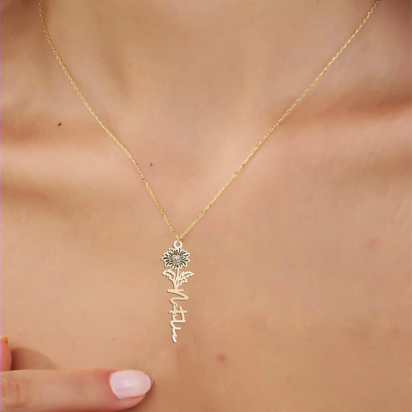 November Birthflower Name Necklace