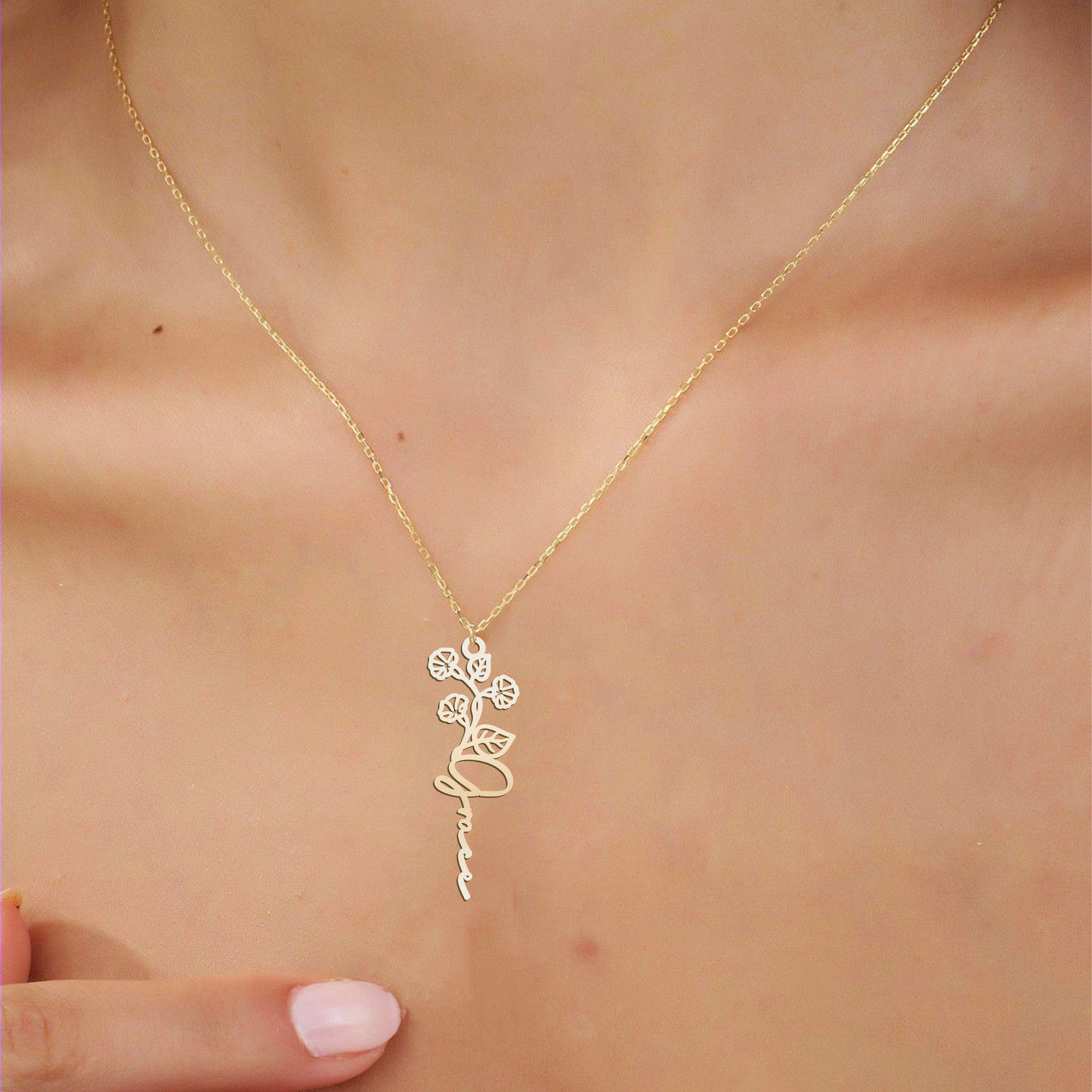 September Birthflower Name Necklace