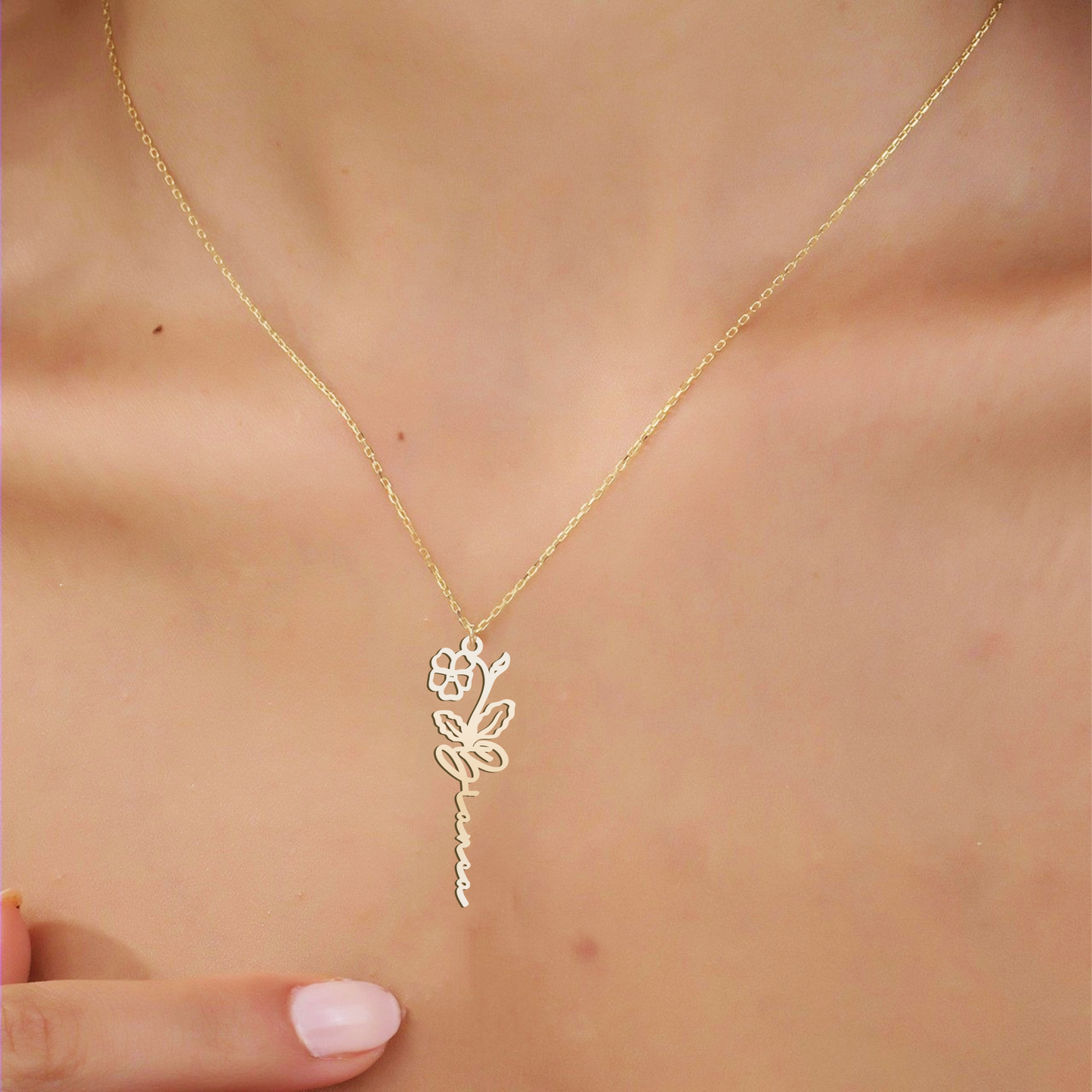 February Birthflower Name Necklace