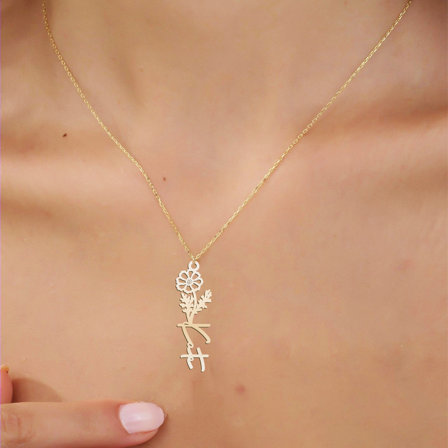 October Birthflower Name Necklace