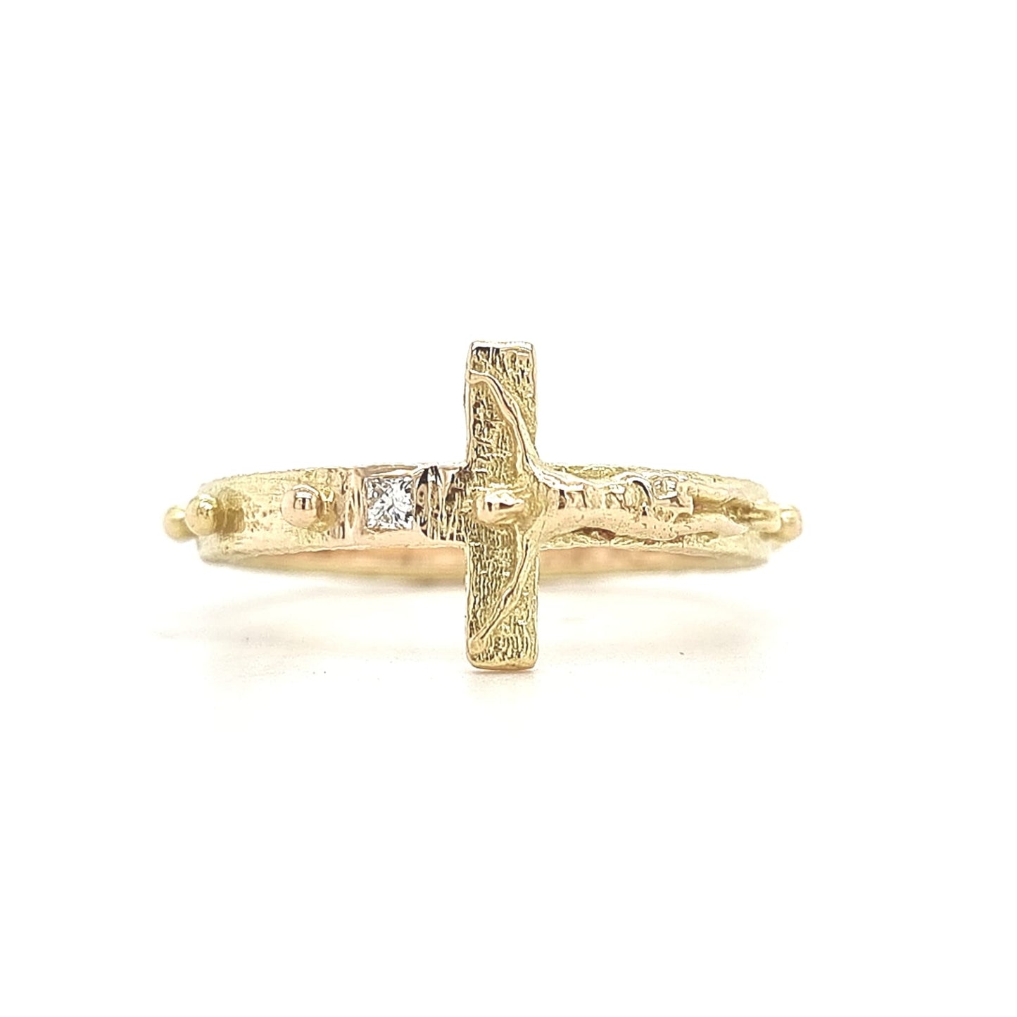 Cross Gold Ring with White Diamond