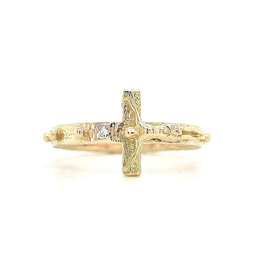 Cross Gold Ring with White Diamond