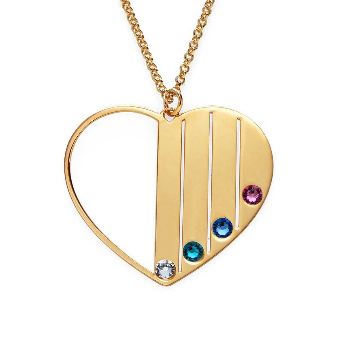 Half Heart family Birthstones Necklace