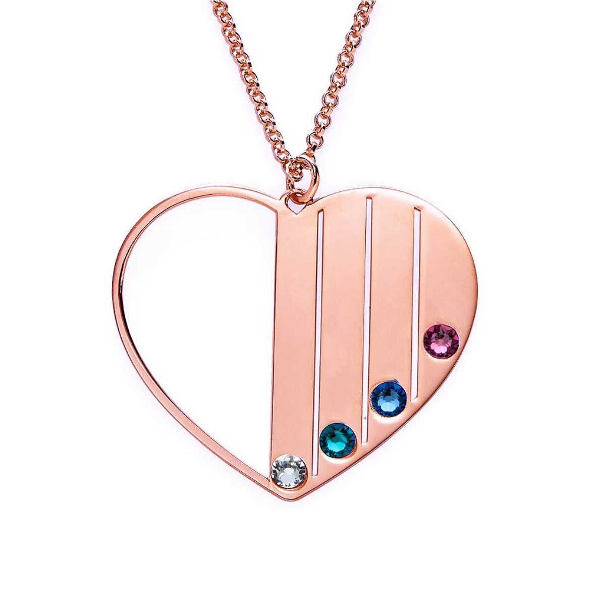 Half Heart family Birthstones Necklace