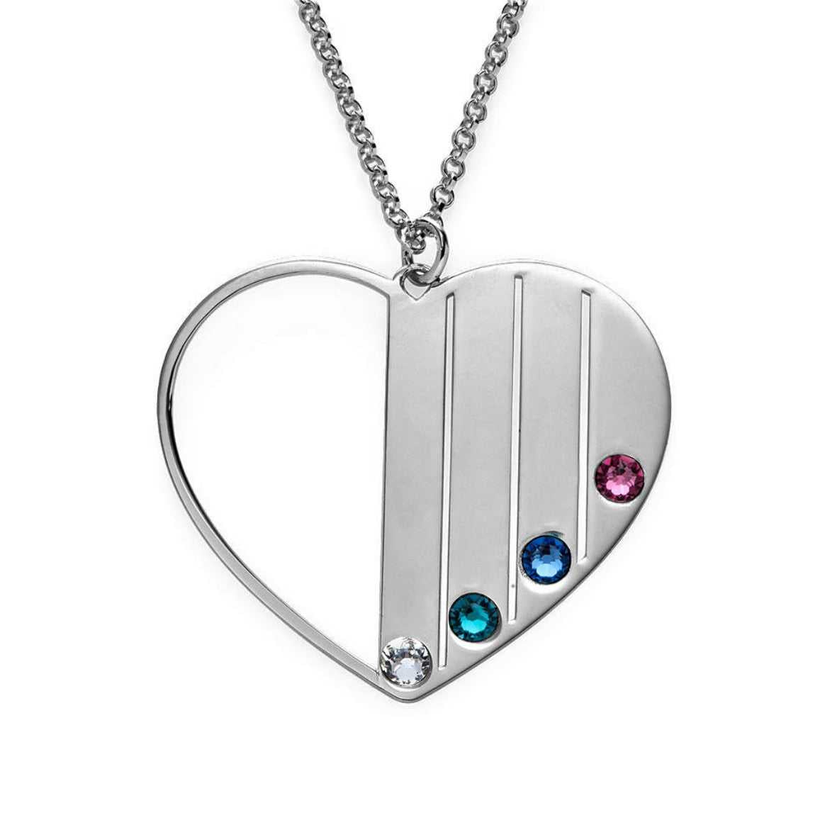 Half Heart family Birthstones Necklace