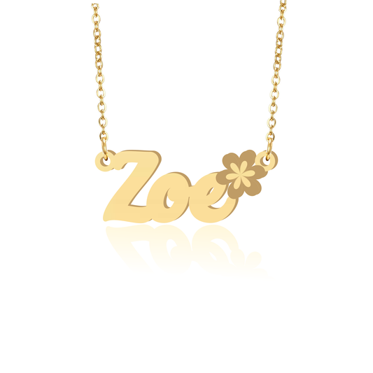 Prime & Pure 9K Yellow Gold Name Necklace Zoe with Flower