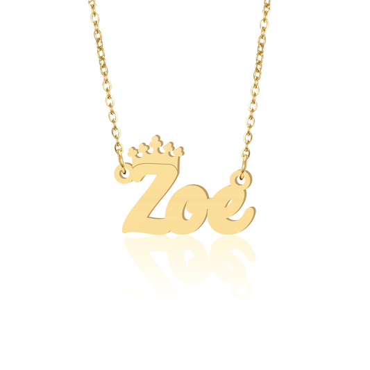 Prime & Pure 9K Yellow Gold Name Necklace Zoe with Crown