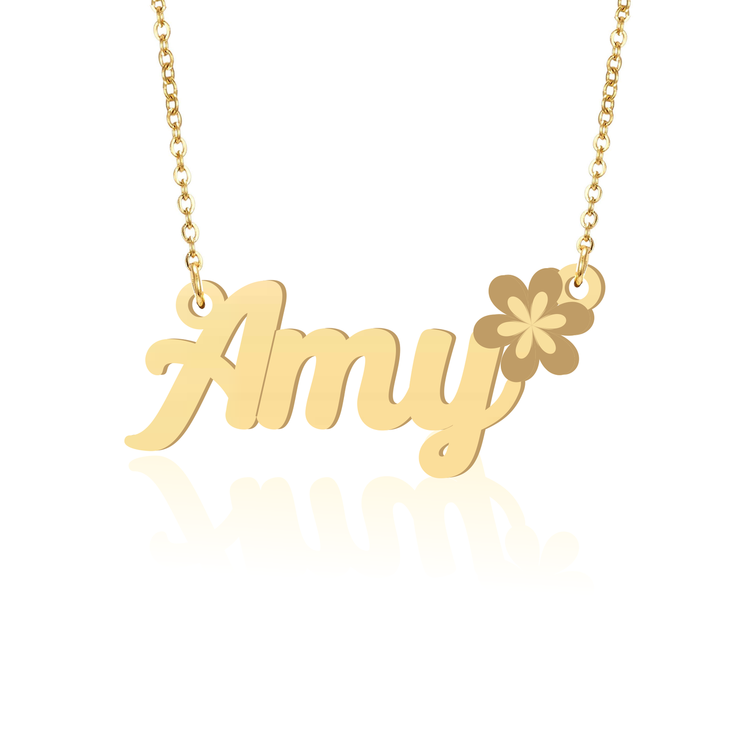 Prime & Pure 9K Yellow Gold Name Necklace Amy with Flower